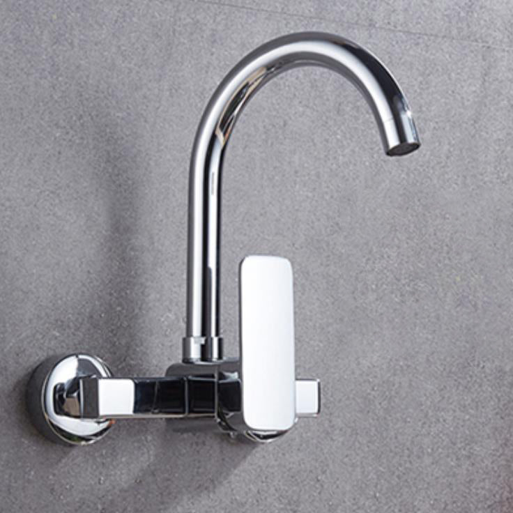 Industrial Kitchen Faucet Lever Handle Wall Mounted High Arc Faucet Gooseneck/High Arc Clearhalo 'Home Improvement' 'home_improvement' 'home_improvement_kitchen_faucets' 'Kitchen Faucets' 'Kitchen Remodel & Kitchen Fixtures' 'Kitchen Sinks & Faucet Components' 'kitchen_faucets' 6848879