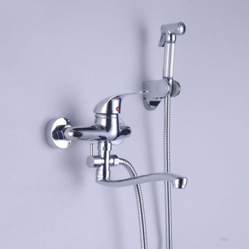 Industrial Kitchen Faucet Lever Handle Wall Mounted High Arc Faucet Square Faucet & Spray Gun Clearhalo 'Home Improvement' 'home_improvement' 'home_improvement_kitchen_faucets' 'Kitchen Faucets' 'Kitchen Remodel & Kitchen Fixtures' 'Kitchen Sinks & Faucet Components' 'kitchen_faucets' 6848880