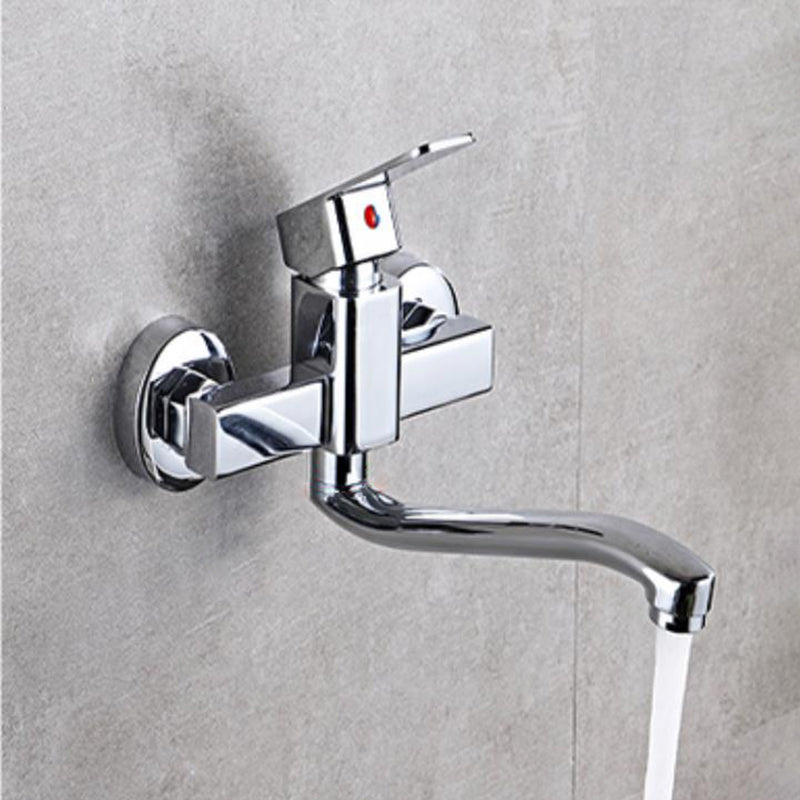 Industrial Kitchen Faucet Lever Handle Wall Mounted High Arc Faucet Square Flat Tube Clearhalo 'Home Improvement' 'home_improvement' 'home_improvement_kitchen_faucets' 'Kitchen Faucets' 'Kitchen Remodel & Kitchen Fixtures' 'Kitchen Sinks & Faucet Components' 'kitchen_faucets' 6848891