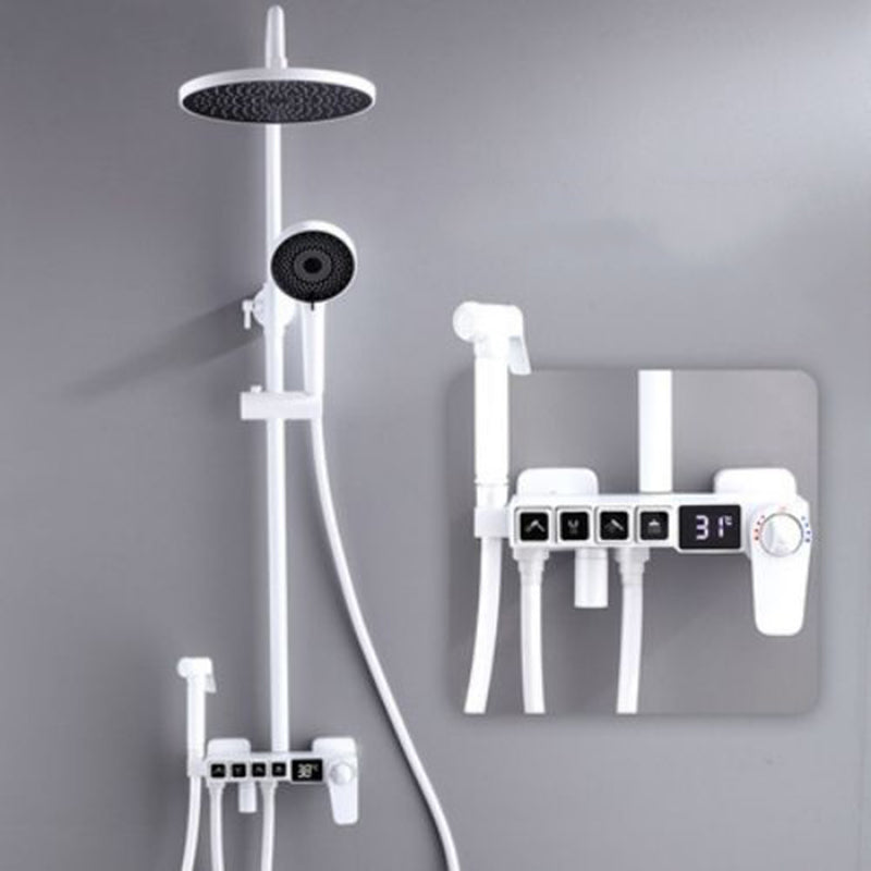 Modern Shower System Brass Handheld Shower Head Wall Mounted Shower Combo White Thermostatic Clearhalo 'Bathroom Remodel & Bathroom Fixtures' 'Home Improvement' 'home_improvement' 'home_improvement_shower_faucets' 'Shower Faucets & Systems' 'shower_faucets' 'Showers & Bathtubs Plumbing' 'Showers & Bathtubs' 6848906