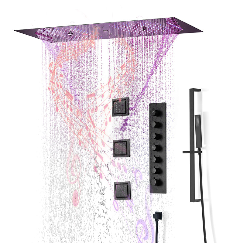 Modern Shower Head Combo Brass Temperature Control with Body Jets Shower System Black 6 Clearhalo 'Bathroom Remodel & Bathroom Fixtures' 'Home Improvement' 'home_improvement' 'home_improvement_shower_faucets' 'Shower Faucets & Systems' 'shower_faucets' 'Showers & Bathtubs Plumbing' 'Showers & Bathtubs' 6848918