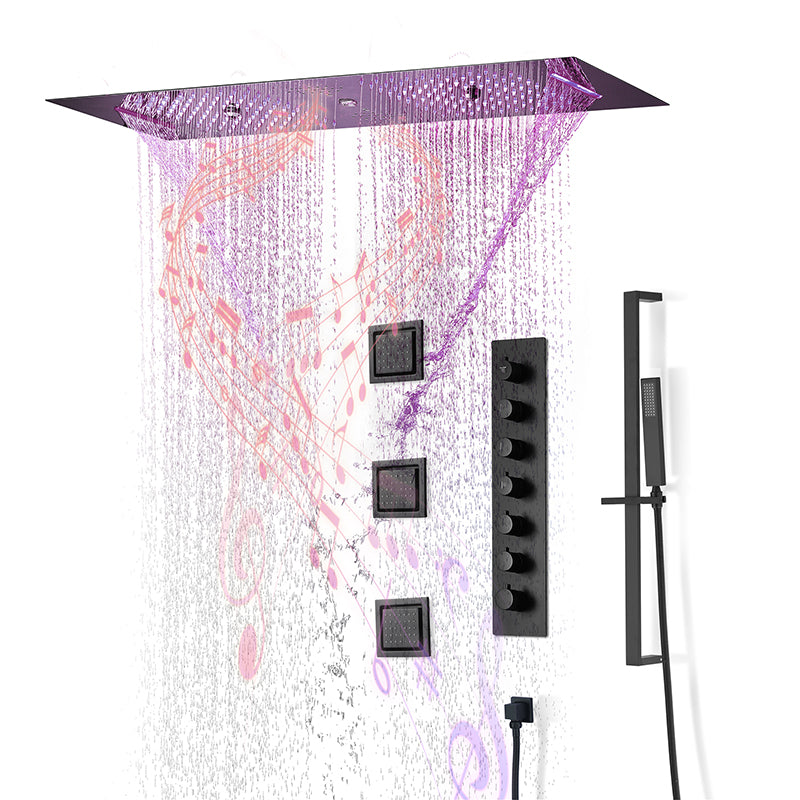 Modern Shower Head Combo Brass Temperature Control with Body Jets Shower System Black 6 Clearhalo 'Bathroom Remodel & Bathroom Fixtures' 'Home Improvement' 'home_improvement' 'home_improvement_shower_faucets' 'Shower Faucets & Systems' 'shower_faucets' 'Showers & Bathtubs Plumbing' 'Showers & Bathtubs' 6848918