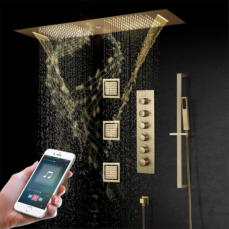 Modern Shower Head Combo Brass Temperature Control with Body Jets Shower System Gold 5 Clearhalo 'Bathroom Remodel & Bathroom Fixtures' 'Home Improvement' 'home_improvement' 'home_improvement_shower_faucets' 'Shower Faucets & Systems' 'shower_faucets' 'Showers & Bathtubs Plumbing' 'Showers & Bathtubs' 6848919