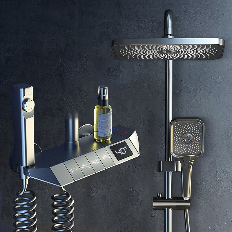 Modern Shower Trim Brass Handheld Shower Head Thermostatic Shower Head Combo Clearhalo 'Bathroom Remodel & Bathroom Fixtures' 'Home Improvement' 'home_improvement' 'home_improvement_shower_faucets' 'Shower Faucets & Systems' 'shower_faucets' 'Showers & Bathtubs Plumbing' 'Showers & Bathtubs' 6848932