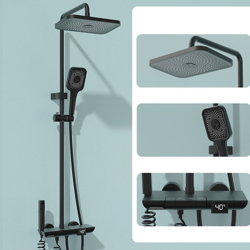 Modern Shower Trim Brass Square Handheld Shower Head Wall Mounted Shower Combo Black Digital Display Included Clearhalo 'Bathroom Remodel & Bathroom Fixtures' 'Home Improvement' 'home_improvement' 'home_improvement_shower_faucets' 'Shower Faucets & Systems' 'shower_faucets' 'Showers & Bathtubs Plumbing' 'Showers & Bathtubs' 6848950