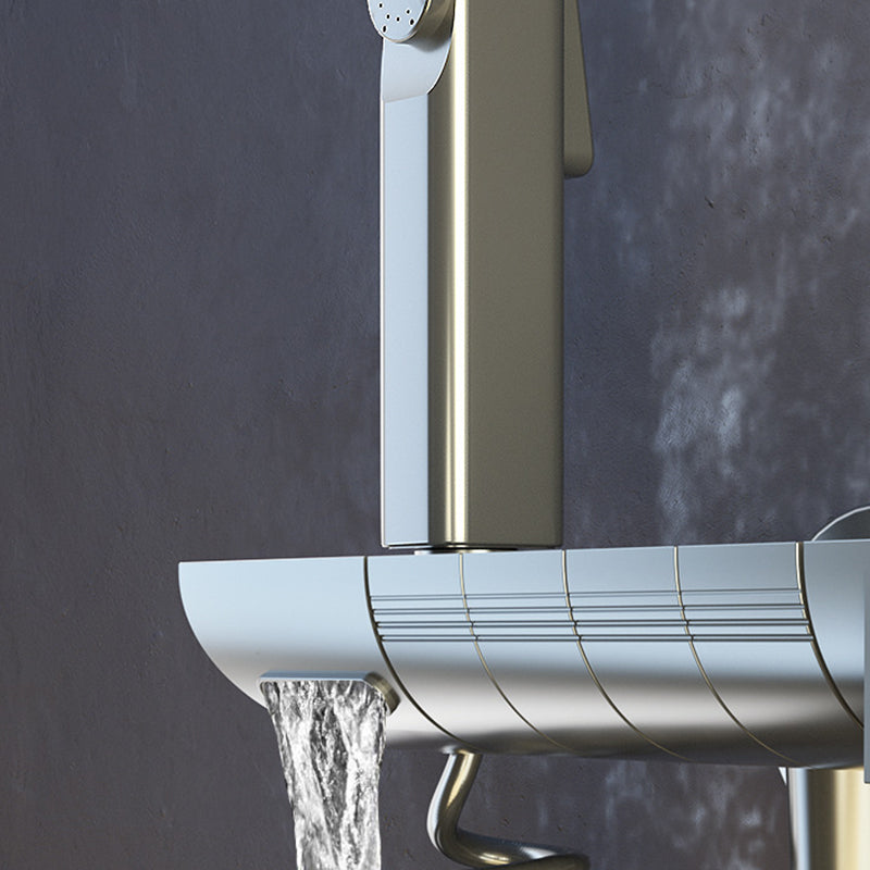 Modern Shower Trim Brass Square Handheld Shower Head Wall Mounted Shower Combo Clearhalo 'Bathroom Remodel & Bathroom Fixtures' 'Home Improvement' 'home_improvement' 'home_improvement_shower_faucets' 'Shower Faucets & Systems' 'shower_faucets' 'Showers & Bathtubs Plumbing' 'Showers & Bathtubs' 6848955