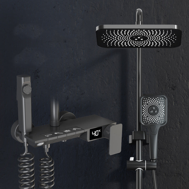 Modern Shower Trim Brass Adjustable Spray Pattern Wall Mounted Shower Set Black Temperature Control Digital Display Included Clearhalo 'Bathroom Remodel & Bathroom Fixtures' 'Home Improvement' 'home_improvement' 'home_improvement_shower_faucets' 'Shower Faucets & Systems' 'shower_faucets' 'Showers & Bathtubs Plumbing' 'Showers & Bathtubs' 6848967