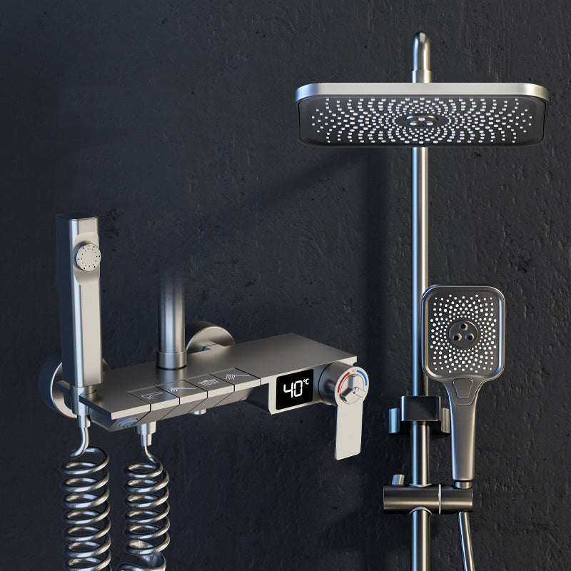 Modern Shower Trim Brass Adjustable Spray Pattern Wall Mounted Shower Set Gun Grey Thermostatic Digital Display Included Clearhalo 'Bathroom Remodel & Bathroom Fixtures' 'Home Improvement' 'home_improvement' 'home_improvement_shower_faucets' 'Shower Faucets & Systems' 'shower_faucets' 'Showers & Bathtubs Plumbing' 'Showers & Bathtubs' 6848968