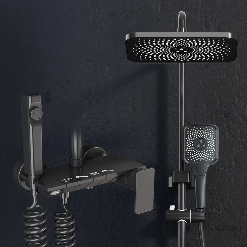 Modern Shower Trim Brass Adjustable Spray Pattern Wall Mounted Shower Set Black Temperature Control Digital Display Not Included Clearhalo 'Bathroom Remodel & Bathroom Fixtures' 'Home Improvement' 'home_improvement' 'home_improvement_shower_faucets' 'Shower Faucets & Systems' 'shower_faucets' 'Showers & Bathtubs Plumbing' 'Showers & Bathtubs' 6848974