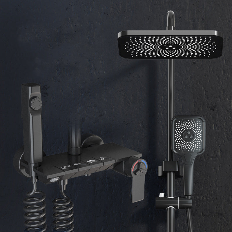 Modern Shower Trim Brass Adjustable Spray Pattern Wall Mounted Shower Set Black Thermostatic Digital Display Not Included Clearhalo 'Bathroom Remodel & Bathroom Fixtures' 'Home Improvement' 'home_improvement' 'home_improvement_shower_faucets' 'Shower Faucets & Systems' 'shower_faucets' 'Showers & Bathtubs Plumbing' 'Showers & Bathtubs' 6848978