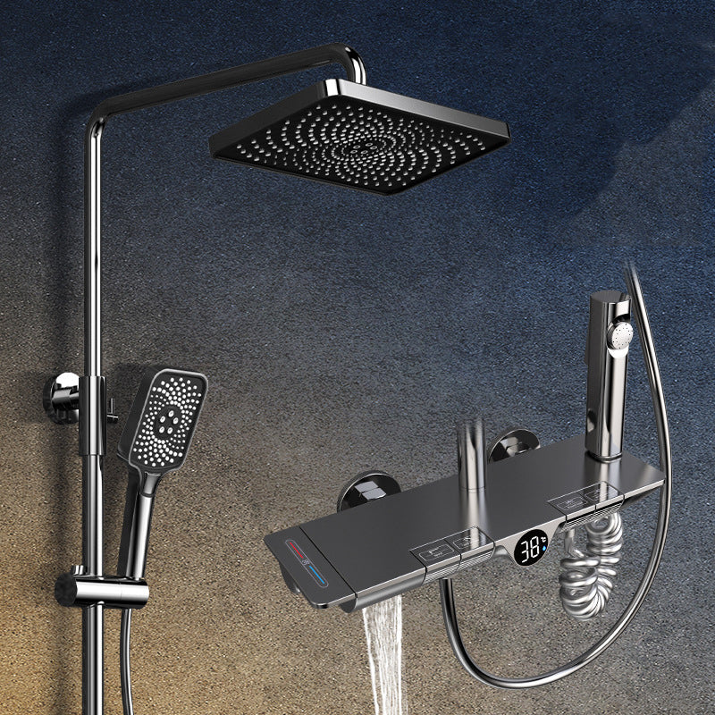 Modern Shower Head Combo Brass Adjustable Spray Pattern Shower System Gun Grey Thermostatic Clearhalo 'Bathroom Remodel & Bathroom Fixtures' 'Home Improvement' 'home_improvement' 'home_improvement_shower_faucets' 'Shower Faucets & Systems' 'shower_faucets' 'Showers & Bathtubs Plumbing' 'Showers & Bathtubs' 6849033