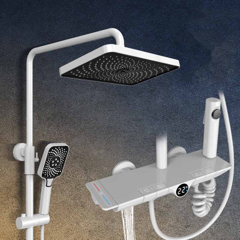 Modern Shower Head Combo Brass Adjustable Spray Pattern Shower System White Thermostatic Clearhalo 'Bathroom Remodel & Bathroom Fixtures' 'Home Improvement' 'home_improvement' 'home_improvement_shower_faucets' 'Shower Faucets & Systems' 'shower_faucets' 'Showers & Bathtubs Plumbing' 'Showers & Bathtubs' 6849034