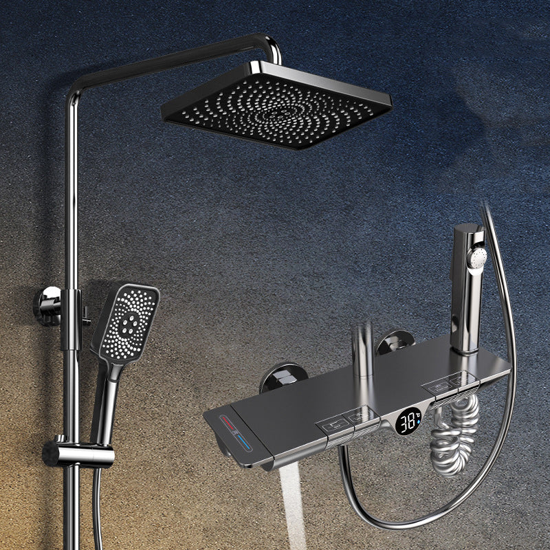 Modern Shower Head Combo Brass Adjustable Spray Pattern Shower System Gun Grey Temperature Control Clearhalo 'Bathroom Remodel & Bathroom Fixtures' 'Home Improvement' 'home_improvement' 'home_improvement_shower_faucets' 'Shower Faucets & Systems' 'shower_faucets' 'Showers & Bathtubs Plumbing' 'Showers & Bathtubs' 6849036