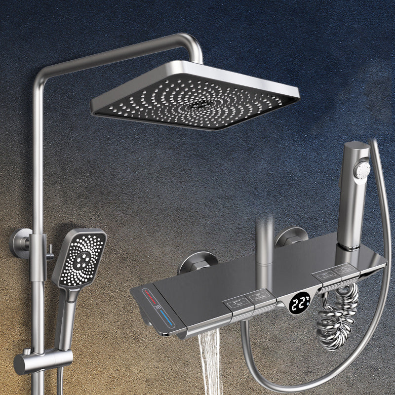 Modern Shower Head Combo Brass Adjustable Spray Pattern Shower System Silver Thermostatic Clearhalo 'Bathroom Remodel & Bathroom Fixtures' 'Home Improvement' 'home_improvement' 'home_improvement_shower_faucets' 'Shower Faucets & Systems' 'shower_faucets' 'Showers & Bathtubs Plumbing' 'Showers & Bathtubs' 6849038