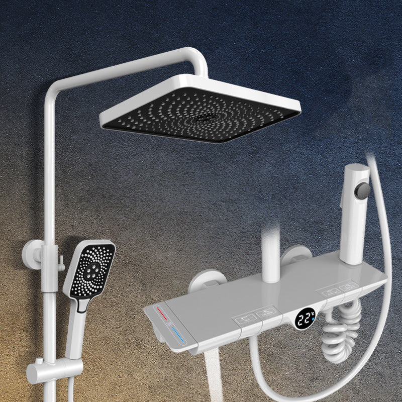 Modern Shower Head Combo Brass Adjustable Spray Pattern Shower System White Temperature Control Clearhalo 'Bathroom Remodel & Bathroom Fixtures' 'Home Improvement' 'home_improvement' 'home_improvement_shower_faucets' 'Shower Faucets & Systems' 'shower_faucets' 'Showers & Bathtubs Plumbing' 'Showers & Bathtubs' 6849040