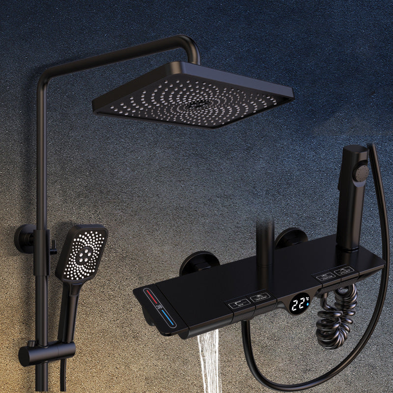 Modern Shower Head Combo Brass Adjustable Spray Pattern Shower System Black Thermostatic Clearhalo 'Bathroom Remodel & Bathroom Fixtures' 'Home Improvement' 'home_improvement' 'home_improvement_shower_faucets' 'Shower Faucets & Systems' 'shower_faucets' 'Showers & Bathtubs Plumbing' 'Showers & Bathtubs' 6849042