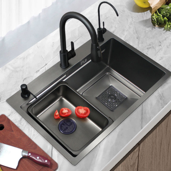 Modern Single Bowl Sink Solid Color Kitchen Sink with Drain Strainer Kit 29.5"L x 17.7"W x 9.1"H Sink with Faucet Double Tap for Water Purification Clearhalo 'Home Improvement' 'home_improvement' 'home_improvement_kitchen_sinks' 'Kitchen Remodel & Kitchen Fixtures' 'Kitchen Sinks & Faucet Components' 'Kitchen Sinks' 'kitchen_sinks' 6849077