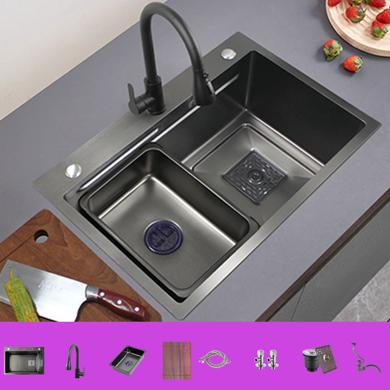 Modern Single Bowl Sink Solid Color Kitchen Sink with Drain Strainer Kit Sink with Faucet Pull Out Faucet Clearhalo 'Home Improvement' 'home_improvement' 'home_improvement_kitchen_sinks' 'Kitchen Remodel & Kitchen Fixtures' 'Kitchen Sinks & Faucet Components' 'Kitchen Sinks' 'kitchen_sinks' 6849081