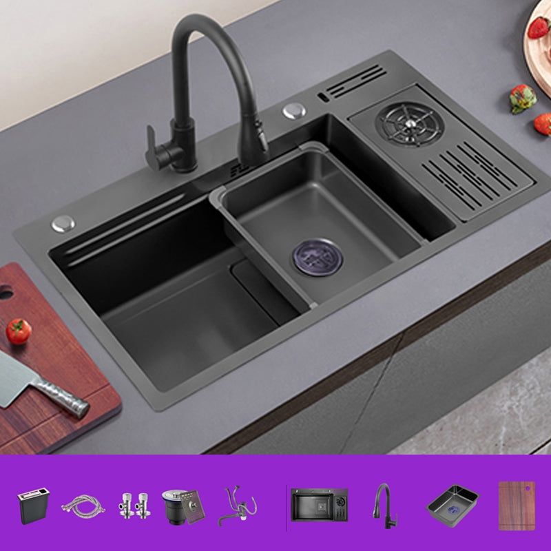 Modern Single Bowl Sink Solid Color Kitchen Sink with Drain Strainer Kit Sink with Faucet Pull Out Faucet Clearhalo 'Home Improvement' 'home_improvement' 'home_improvement_kitchen_sinks' 'Kitchen Remodel & Kitchen Fixtures' 'Kitchen Sinks & Faucet Components' 'Kitchen Sinks' 'kitchen_sinks' 6849083