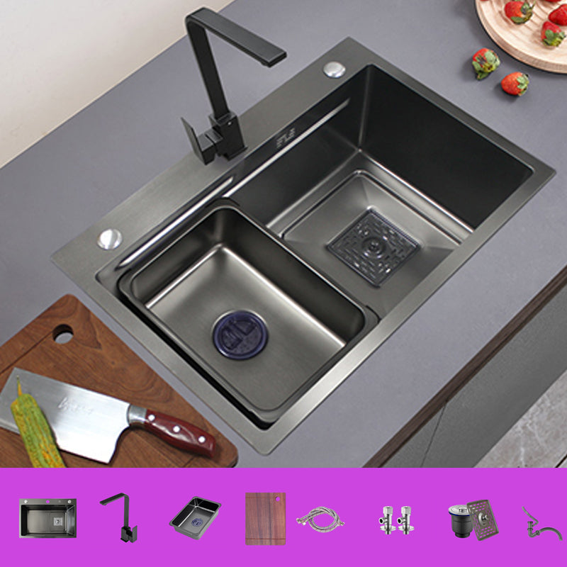 Modern Single Bowl Sink Solid Color Kitchen Sink with Drain Strainer Kit Sink with Faucet Seven Character Faucet Clearhalo 'Home Improvement' 'home_improvement' 'home_improvement_kitchen_sinks' 'Kitchen Remodel & Kitchen Fixtures' 'Kitchen Sinks & Faucet Components' 'Kitchen Sinks' 'kitchen_sinks' 6849090