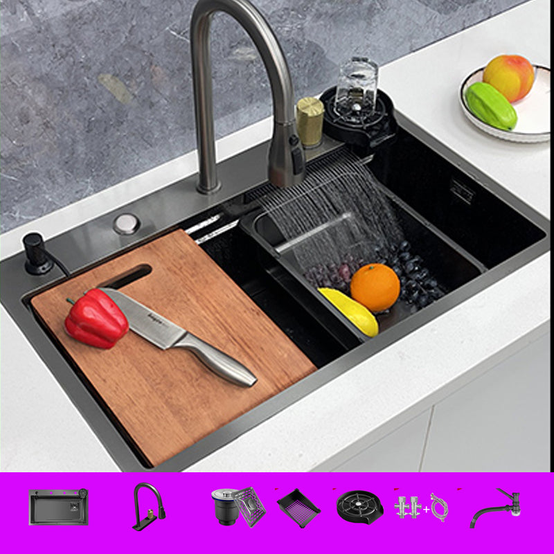 Modern Single Bowl Sink Solid Color Kitchen Sink with Drain Strainer Kit Sink with Faucet Pull Out Faucet Clearhalo 'Home Improvement' 'home_improvement' 'home_improvement_kitchen_sinks' 'Kitchen Remodel & Kitchen Fixtures' 'Kitchen Sinks & Faucet Components' 'Kitchen Sinks' 'kitchen_sinks' 6849093