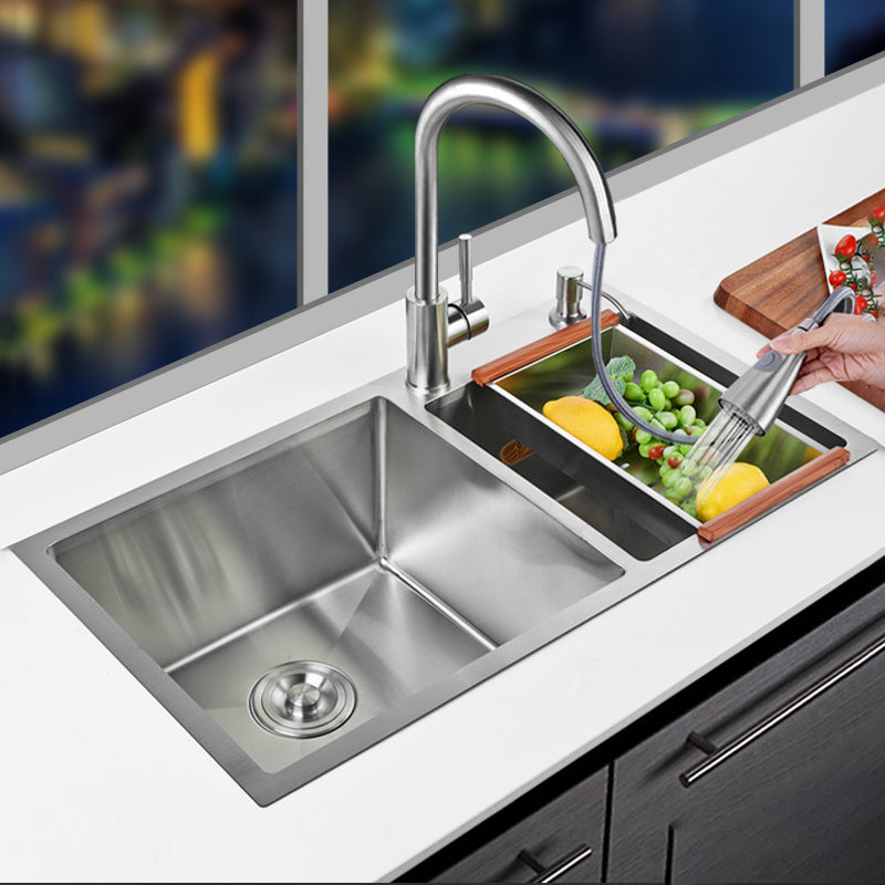 Contemporary Workstation Sink Stainless Steel Undermount Kitchen Sink Sink with Faucet Double Clearhalo 'Home Improvement' 'home_improvement' 'home_improvement_kitchen_sinks' 'Kitchen Remodel & Kitchen Fixtures' 'Kitchen Sinks & Faucet Components' 'Kitchen Sinks' 'kitchen_sinks' 6849103