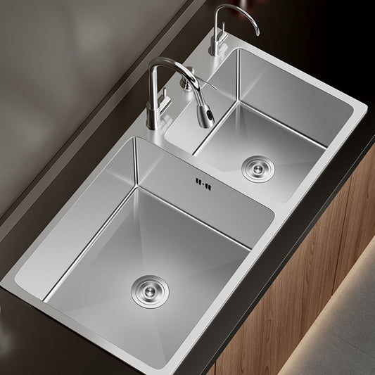 Contemporary Style Kitchen Sink Stainless Steel Double Kitchen Sink Clearhalo 'Home Improvement' 'home_improvement' 'home_improvement_kitchen_sinks' 'Kitchen Remodel & Kitchen Fixtures' 'Kitchen Sinks & Faucet Components' 'Kitchen Sinks' 'kitchen_sinks' 6849155