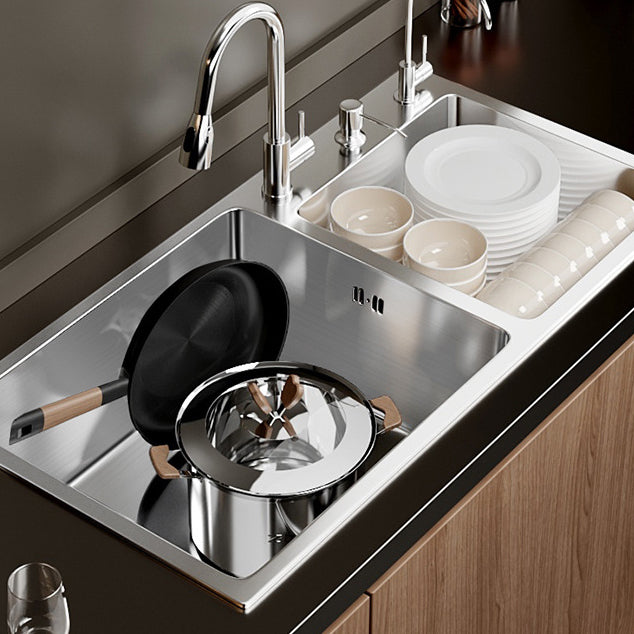 Contemporary Style Kitchen Sink Stainless Steel Double Kitchen Sink Clearhalo 'Home Improvement' 'home_improvement' 'home_improvement_kitchen_sinks' 'Kitchen Remodel & Kitchen Fixtures' 'Kitchen Sinks & Faucet Components' 'Kitchen Sinks' 'kitchen_sinks' 6849158