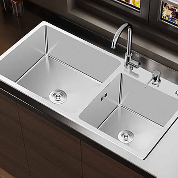 Contemporary Style Kitchen Sink Stainless Steel Double Kitchen Sink Clearhalo 'Home Improvement' 'home_improvement' 'home_improvement_kitchen_sinks' 'Kitchen Remodel & Kitchen Fixtures' 'Kitchen Sinks & Faucet Components' 'Kitchen Sinks' 'kitchen_sinks' 6849160