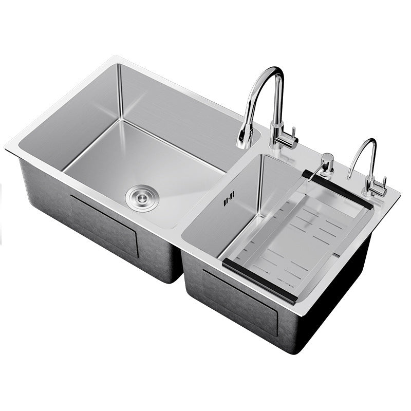 Contemporary Style Kitchen Sink Stainless Steel Double Kitchen Sink Clearhalo 'Home Improvement' 'home_improvement' 'home_improvement_kitchen_sinks' 'Kitchen Remodel & Kitchen Fixtures' 'Kitchen Sinks & Faucet Components' 'Kitchen Sinks' 'kitchen_sinks' 6849163