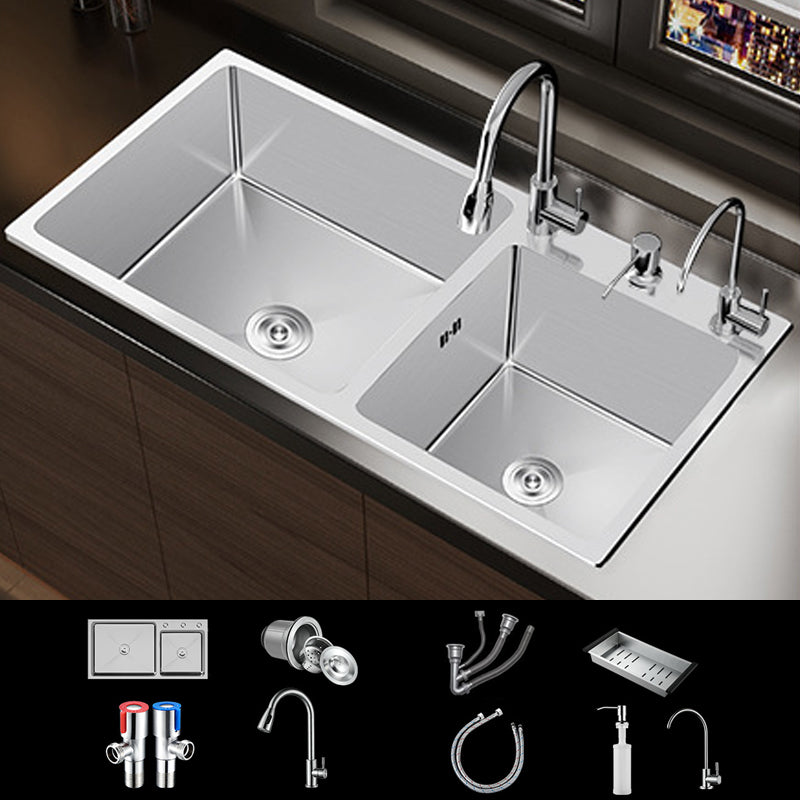 Contemporary Style Kitchen Sink Stainless Steel Double Kitchen Sink 31"L x 17"W x 8"H Sink with Faucet Double Tap for Water Purification Clearhalo 'Home Improvement' 'home_improvement' 'home_improvement_kitchen_sinks' 'Kitchen Remodel & Kitchen Fixtures' 'Kitchen Sinks & Faucet Components' 'Kitchen Sinks' 'kitchen_sinks' 6849175