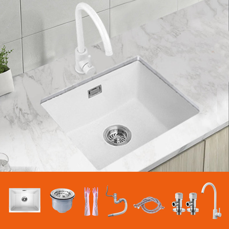 Classic Quartz Single Basin Sink Undermount Kitchen Sink with Faucet 15"L x 13"W x 7"H Sink with Faucet Gooseneck Faucet Clearhalo 'Home Improvement' 'home_improvement' 'home_improvement_kitchen_sinks' 'Kitchen Remodel & Kitchen Fixtures' 'Kitchen Sinks & Faucet Components' 'Kitchen Sinks' 'kitchen_sinks' 6849192