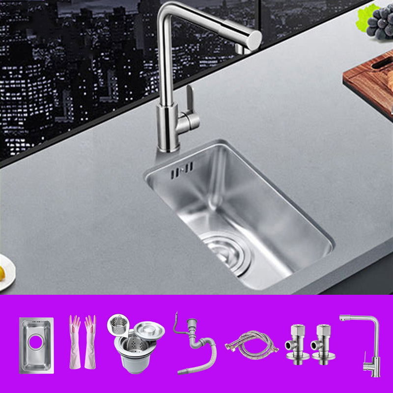 Rectangle Stainless Steel Sink Single Bowl Modern Kitchen Sink with Strainer 13"L x 8"W x 6"H Sink with Faucet Cold and Hot Tap Clearhalo 'Home Improvement' 'home_improvement' 'home_improvement_kitchen_sinks' 'Kitchen Remodel & Kitchen Fixtures' 'Kitchen Sinks & Faucet Components' 'Kitchen Sinks' 'kitchen_sinks' 6849212