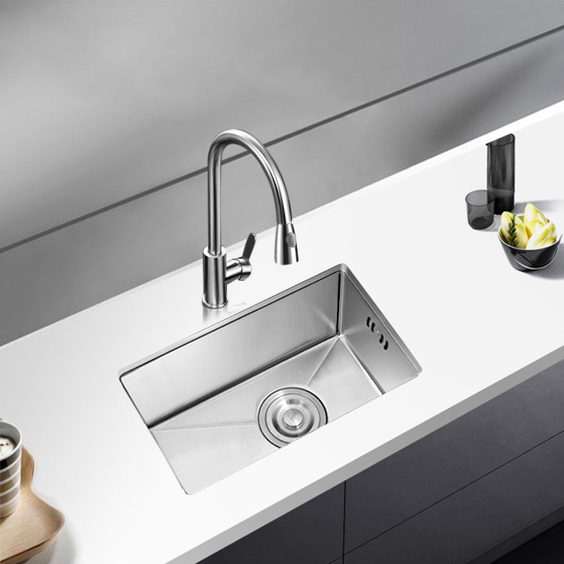 Rectangle Stainless Steel Sink Single Bowl Modern Kitchen Sink with Strainer 17"L x 10"W x 8"H Sink with Faucet Pull Out Faucet Clearhalo 'Home Improvement' 'home_improvement' 'home_improvement_kitchen_sinks' 'Kitchen Remodel & Kitchen Fixtures' 'Kitchen Sinks & Faucet Components' 'Kitchen Sinks' 'kitchen_sinks' 6849213