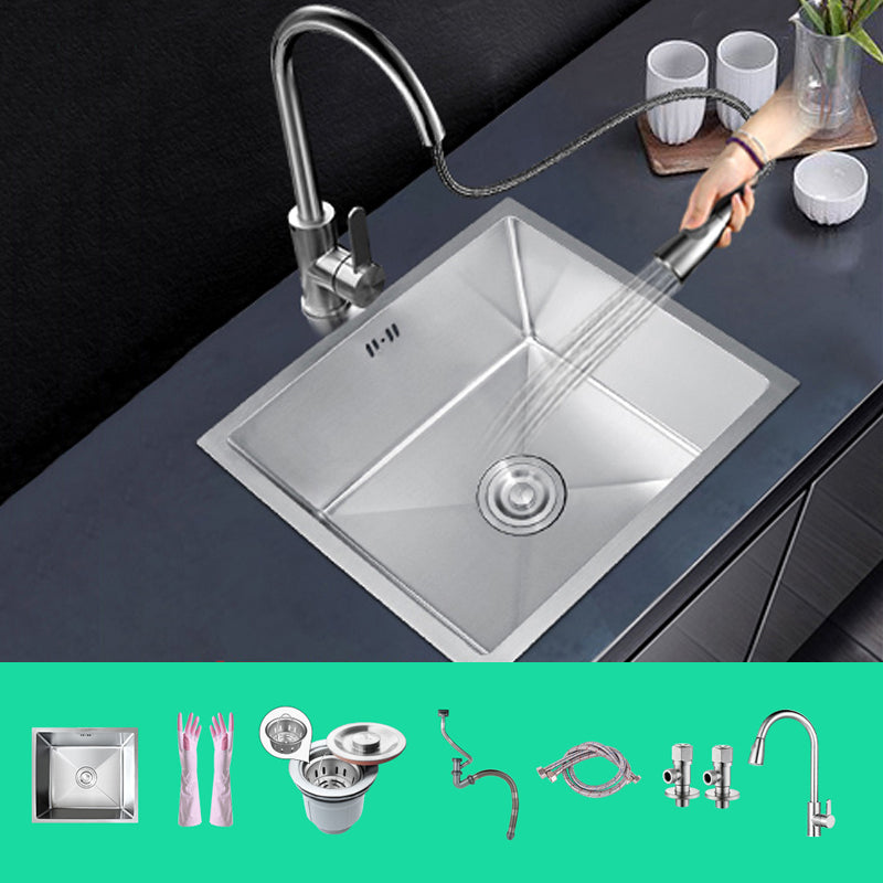 Rectangle Stainless Steel Sink Single Bowl Modern Kitchen Sink with Strainer Sink with Faucet Pull Out Faucet Clearhalo 'Home Improvement' 'home_improvement' 'home_improvement_kitchen_sinks' 'Kitchen Remodel & Kitchen Fixtures' 'Kitchen Sinks & Faucet Components' 'Kitchen Sinks' 'kitchen_sinks' 6849215