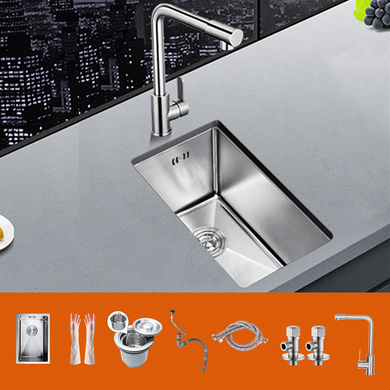 Rectangle Stainless Steel Sink Single Bowl Modern Kitchen Sink with Strainer Sink with Faucet Cold and Hot Tap Clearhalo 'Home Improvement' 'home_improvement' 'home_improvement_kitchen_sinks' 'Kitchen Remodel & Kitchen Fixtures' 'Kitchen Sinks & Faucet Components' 'Kitchen Sinks' 'kitchen_sinks' 6849219