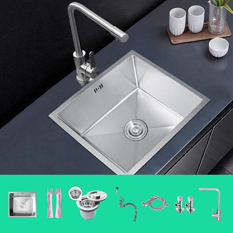 Rectangle Stainless Steel Sink Single Bowl Modern Kitchen Sink with Strainer Sink with Faucet Cold and Hot Tap Clearhalo 'Home Improvement' 'home_improvement' 'home_improvement_kitchen_sinks' 'Kitchen Remodel & Kitchen Fixtures' 'Kitchen Sinks & Faucet Components' 'Kitchen Sinks' 'kitchen_sinks' 6849223