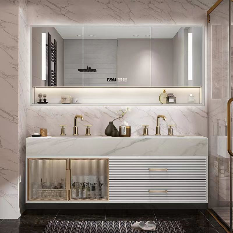 Modern Wall-Mounted Vanity Sink Bathroom Vanity Cabinet with Mirror Cabinet Clearhalo 'Bathroom Remodel & Bathroom Fixtures' 'Bathroom Vanities' 'bathroom_vanities' 'Home Improvement' 'home_improvement' 'home_improvement_bathroom_vanities' 6849285
