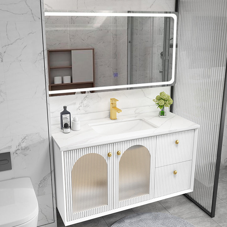 Waterproof Bathroom Vanity Rectangle Single Sink Wood Frame Wall-Mounted Drawers Vanity Vanity & Faucet & Smart Mirror Clearhalo 'Bathroom Remodel & Bathroom Fixtures' 'Bathroom Vanities' 'bathroom_vanities' 'Home Improvement' 'home_improvement' 'home_improvement_bathroom_vanities' 6849318