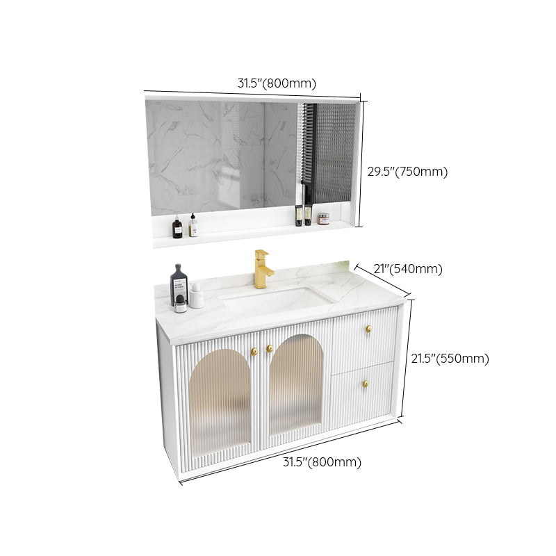 Waterproof Bathroom Vanity Rectangle Single Sink Wood Frame Wall-Mounted Drawers Vanity Clearhalo 'Bathroom Remodel & Bathroom Fixtures' 'Bathroom Vanities' 'bathroom_vanities' 'Home Improvement' 'home_improvement' 'home_improvement_bathroom_vanities' 6849328