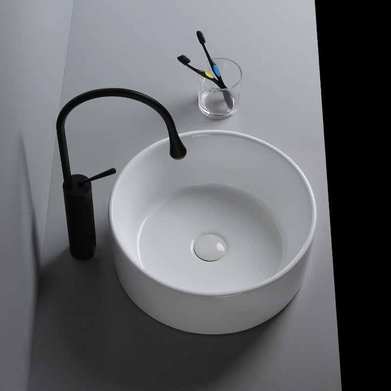 Modern Vessel Sink Round Porcelain with Faucet Vessel Lavatory Sink Clearhalo 'Bathroom Remodel & Bathroom Fixtures' 'Bathroom Sinks & Faucet Components' 'Bathroom Sinks' 'bathroom_sink' 'Home Improvement' 'home_improvement' 'home_improvement_bathroom_sink' 6849369