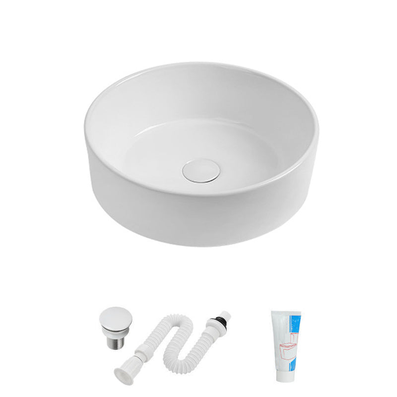 Modern Vessel Sink Round Porcelain with Faucet Vessel Lavatory Sink 16"L x 16"W x 5"H White Sink Clearhalo 'Bathroom Remodel & Bathroom Fixtures' 'Bathroom Sinks & Faucet Components' 'Bathroom Sinks' 'bathroom_sink' 'Home Improvement' 'home_improvement' 'home_improvement_bathroom_sink' 6849372