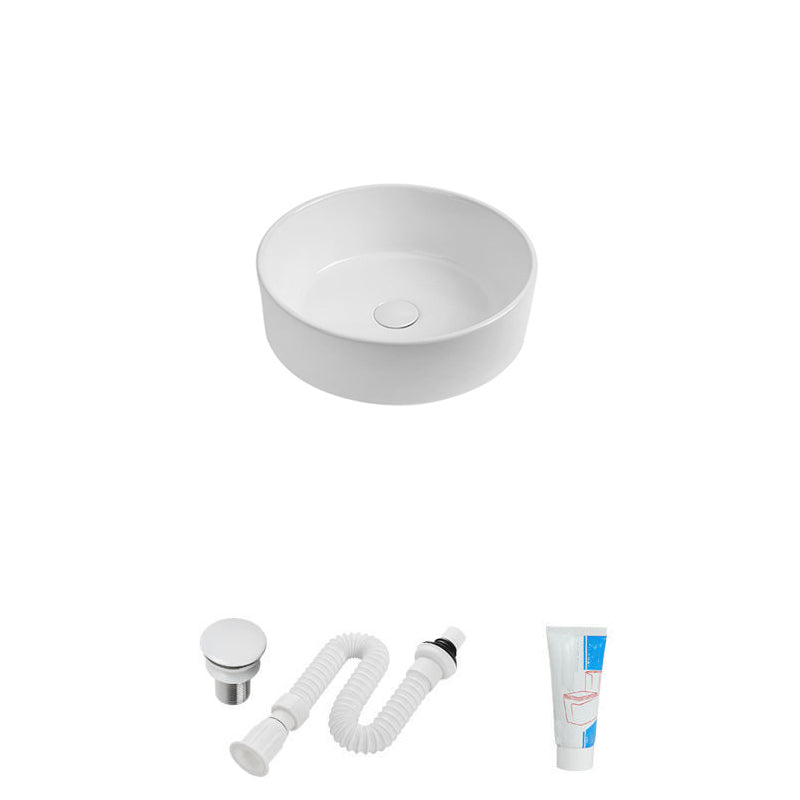 Modern Vessel Sink Round Porcelain with Faucet Vessel Lavatory Sink 12"L x 12"W x 4"H White Sink Clearhalo 'Bathroom Remodel & Bathroom Fixtures' 'Bathroom Sinks & Faucet Components' 'Bathroom Sinks' 'bathroom_sink' 'Home Improvement' 'home_improvement' 'home_improvement_bathroom_sink' 6849376