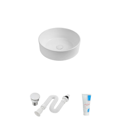 Modern Vessel Sink Round Porcelain with Faucet Vessel Lavatory Sink 12"L x 12"W x 4"H White Sink Clearhalo 'Bathroom Remodel & Bathroom Fixtures' 'Bathroom Sinks & Faucet Components' 'Bathroom Sinks' 'bathroom_sink' 'Home Improvement' 'home_improvement' 'home_improvement_bathroom_sink' 6849376