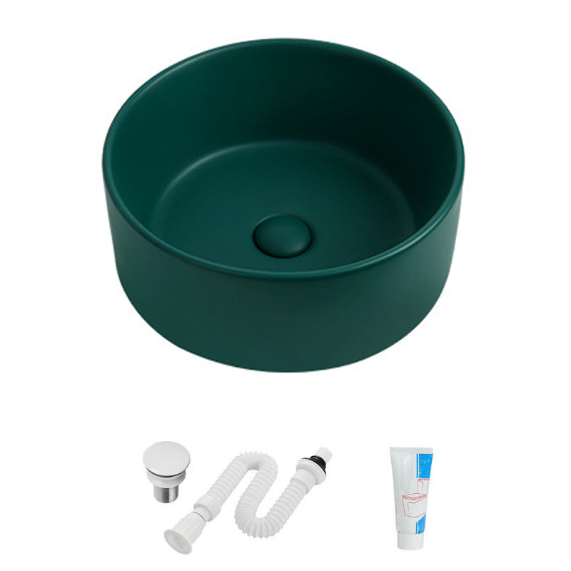 Modern Vessel Sink Round Porcelain with Faucet Vessel Lavatory Sink 16"L x 16"W x 5"H Green Sink Clearhalo 'Bathroom Remodel & Bathroom Fixtures' 'Bathroom Sinks & Faucet Components' 'Bathroom Sinks' 'bathroom_sink' 'Home Improvement' 'home_improvement' 'home_improvement_bathroom_sink' 6849378