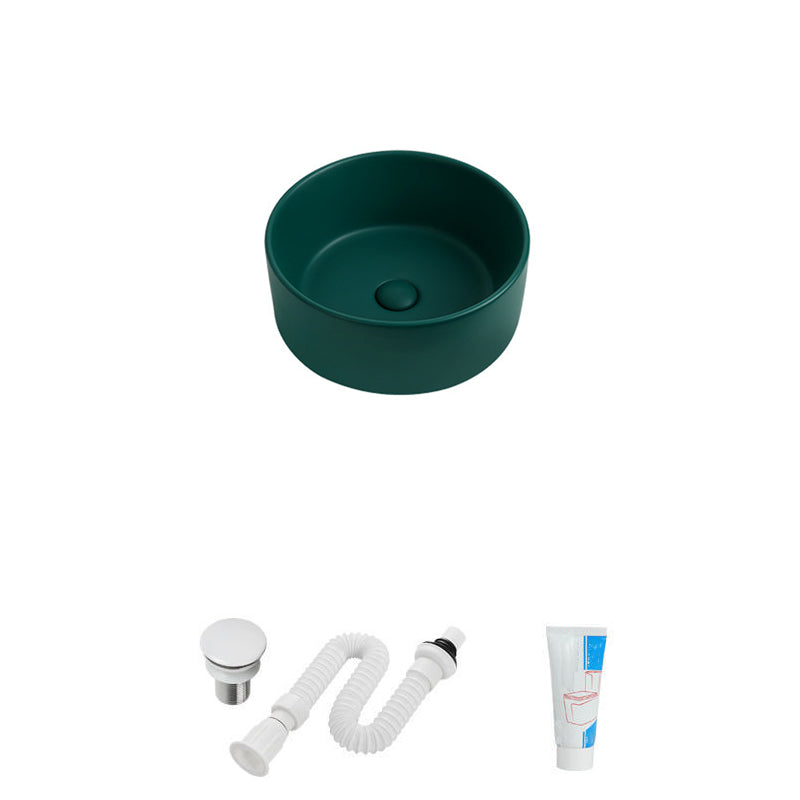Modern Vessel Sink Round Porcelain with Faucet Vessel Lavatory Sink 12"L x 12"W x 4"H Green Sink Clearhalo 'Bathroom Remodel & Bathroom Fixtures' 'Bathroom Sinks & Faucet Components' 'Bathroom Sinks' 'bathroom_sink' 'Home Improvement' 'home_improvement' 'home_improvement_bathroom_sink' 6849381