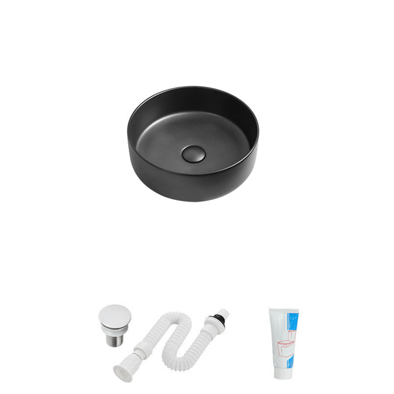 Modern Vessel Sink Round Porcelain with Faucet Vessel Lavatory Sink 12"L x 12"W x 4"H Gun Grey Sink Clearhalo 'Bathroom Remodel & Bathroom Fixtures' 'Bathroom Sinks & Faucet Components' 'Bathroom Sinks' 'bathroom_sink' 'Home Improvement' 'home_improvement' 'home_improvement_bathroom_sink' 6849386