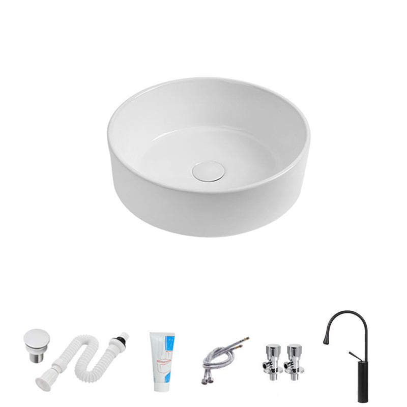 Modern Vessel Sink Round Porcelain with Faucet Vessel Lavatory Sink 14"L x 14"W x 4"H White Sink with Faucet Clearhalo 'Bathroom Remodel & Bathroom Fixtures' 'Bathroom Sinks & Faucet Components' 'Bathroom Sinks' 'bathroom_sink' 'Home Improvement' 'home_improvement' 'home_improvement_bathroom_sink' 6849390