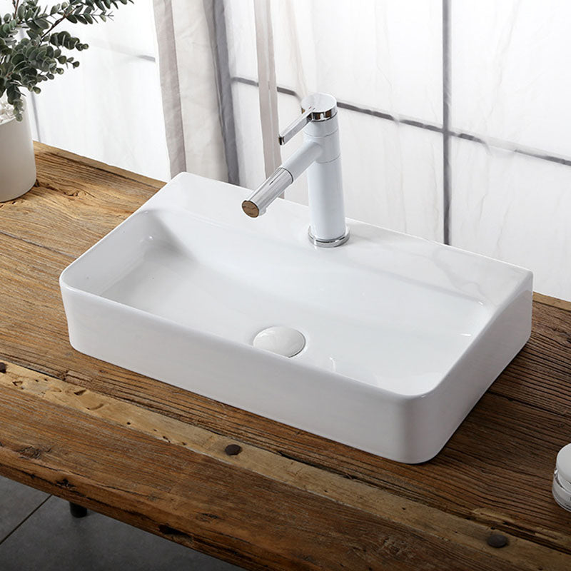 Modern Vessel Bathroom Sink Rectangular Porcelain Drain Vessel Sink(Not Included Faucet) Clearhalo 'Bathroom Remodel & Bathroom Fixtures' 'Bathroom Sinks & Faucet Components' 'Bathroom Sinks' 'bathroom_sink' 'Home Improvement' 'home_improvement' 'home_improvement_bathroom_sink' 6849403
