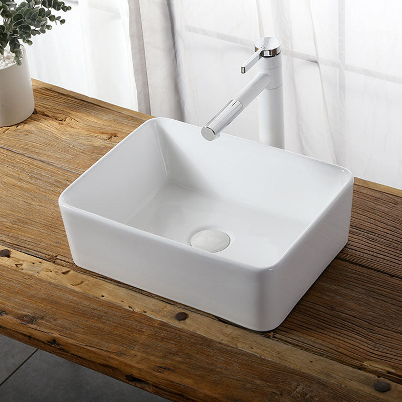 Modern Vessel Bathroom Sink Rectangular Porcelain Drain Vessel Sink(Not Included Faucet) 16"L x 12"W x 5"H Clearhalo 'Bathroom Remodel & Bathroom Fixtures' 'Bathroom Sinks & Faucet Components' 'Bathroom Sinks' 'bathroom_sink' 'Home Improvement' 'home_improvement' 'home_improvement_bathroom_sink' 6849406